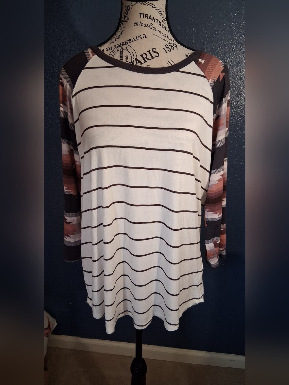 Maurices Womens Raglan Stripe Long Sleeve Tshirt Top Large